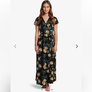 Roxy NEW District Day Floral Maxi Dress Wrap Style Cap Sleeves Adjustable Boho